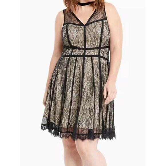 TORRID Women’s Plus Size 10 Black Lace Strappy Skater Dress - Picture 1 of 5
